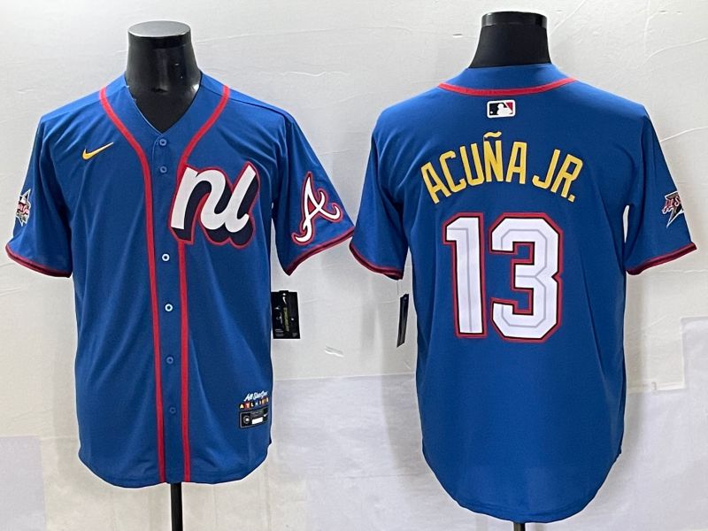 Men 2025 Atlanta Braves #13 Acuna jr Blue All star Nike MLB Jersey style 1